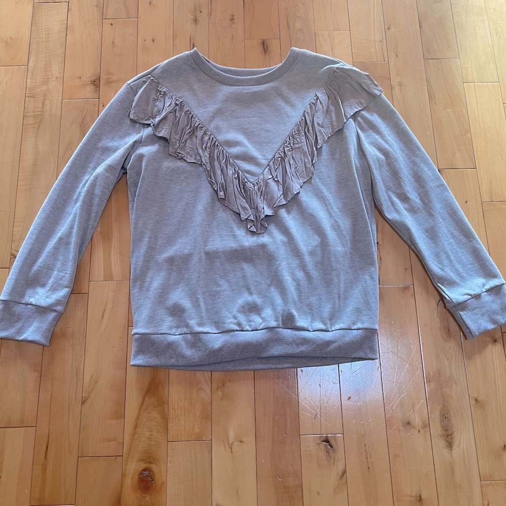 Women’s Boutique Grey Sweatshirt with Ruffle Detail
